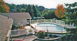 pools, deck, fence and garden accents at Leisure World